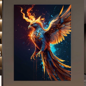 Phoenix Rising Tempered Glass Wall Art – Fire Bird Breaking Chains – Mythical Creature Wall Glass Decor – Rebirth Strength Symbol Gift