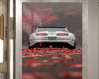 Supra Wall Art, Car Wall Decor, Tempered Glass Wall Art, JDM Car Poster, Sports Car Print, Automotive Wall Art, Japan Decor, Supra MK4 Art