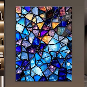Iridescent Mosaic Glass Wall Art – Stained Glass Effect – Tempered Glass Print – Colorful Abstract Wall Decor – Modern Home Accent, Wall Art