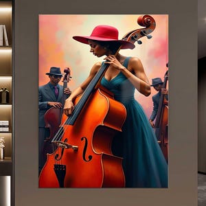 Jazz Woman Wall Art – Tempered Glass Print – Modern Music Wall Decor – Violin Jazz Club Artwork – Gift for Music Lovers, Jazz Club Decor