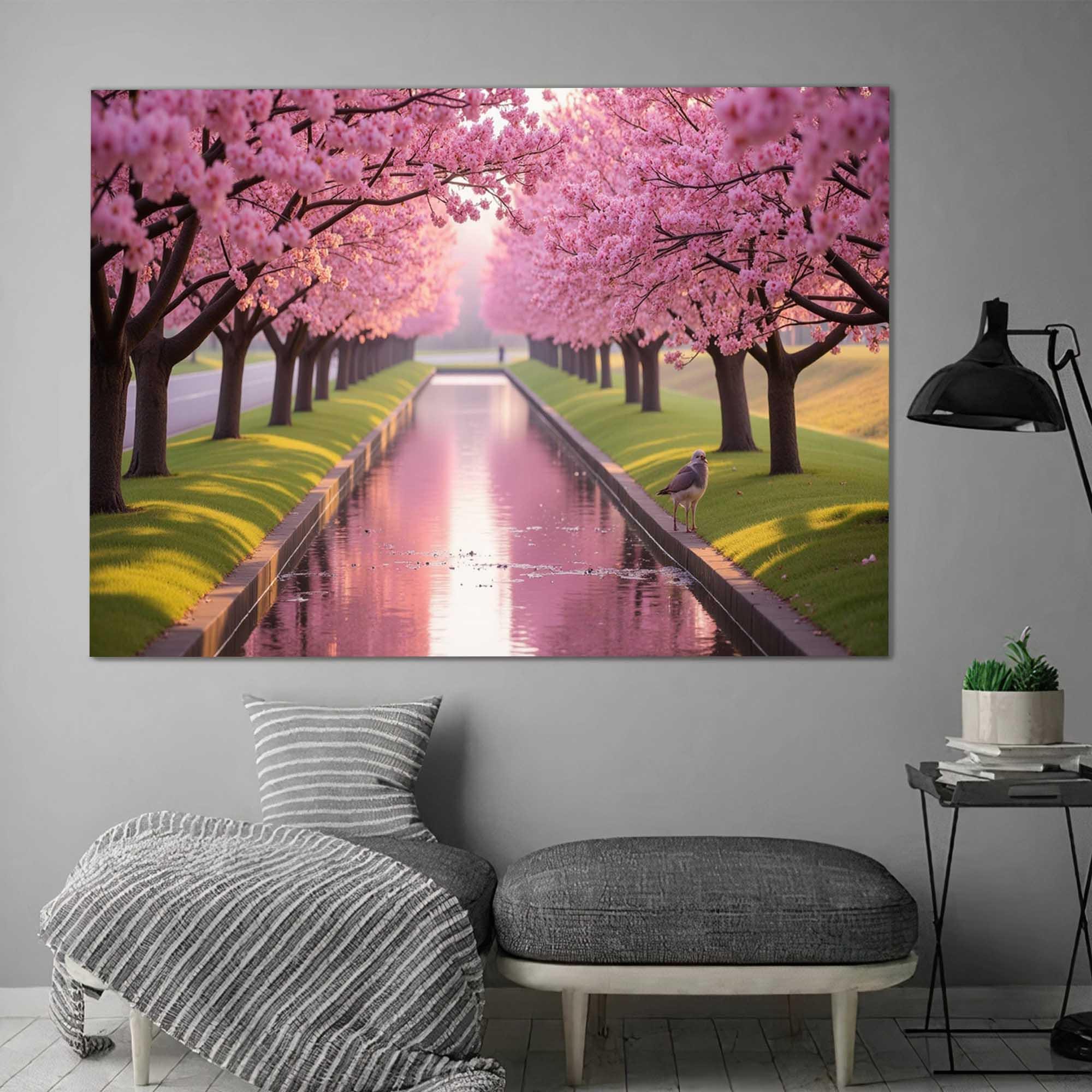 Cherry Blossom Wall Art – Tempered Glass Sakura Tree Path Decor