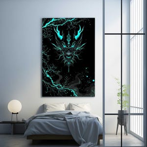 Blue Chinese Dragon Tempered Glass Wall Art, Mythical Oriental Decor ...