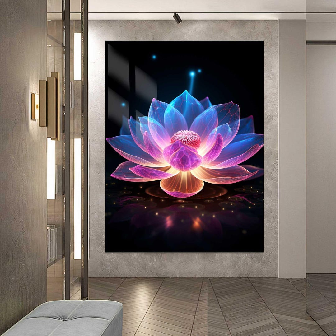 Blue Lotus Glass Wall Art - Zen Inspired Floral Print - Spiritual ...