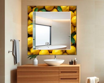 Lemon Mirror Wall Art, Modern Tempered Glass Wall Art - Handmade Bathroom Mirror Decor - Yellow Mirror Wall Hanging