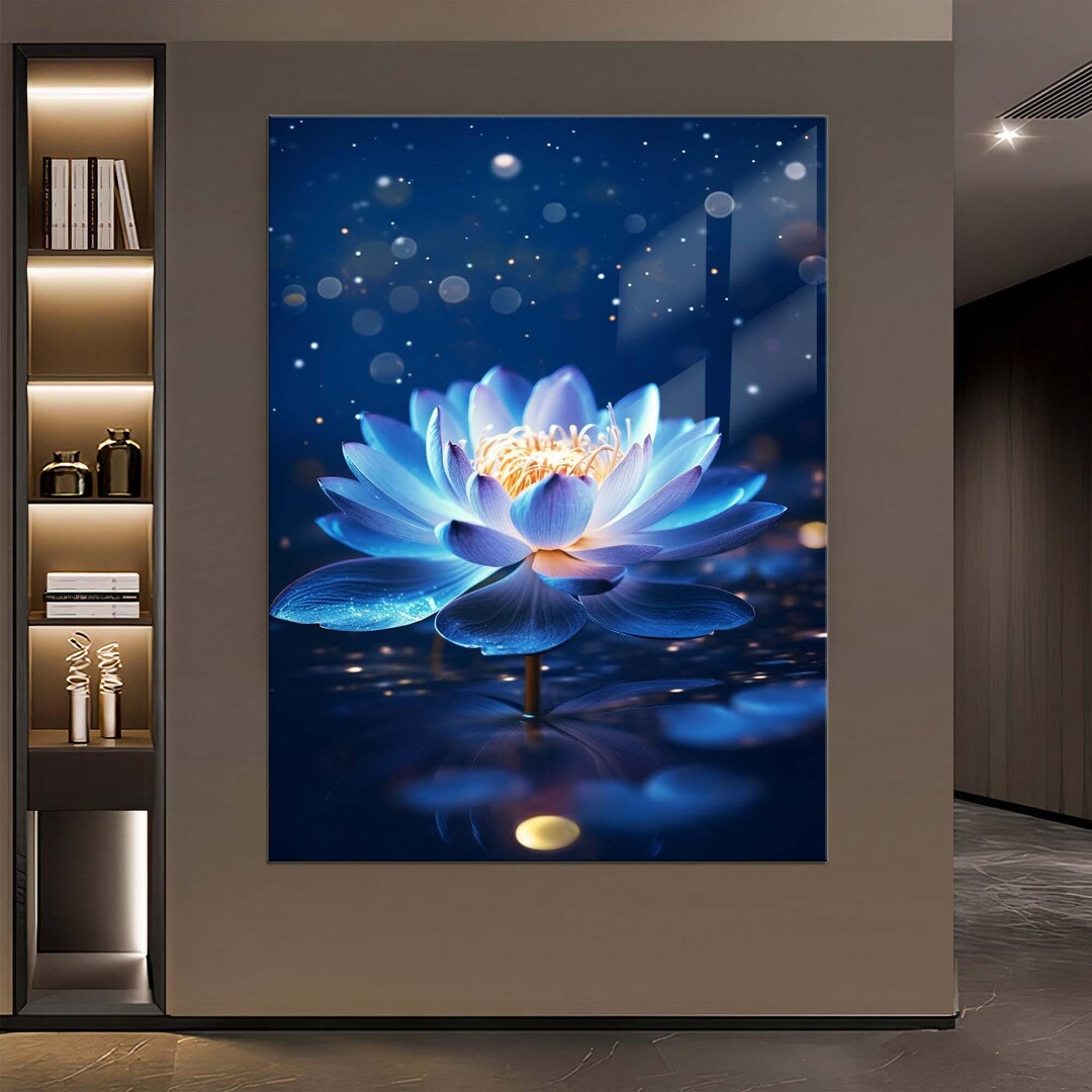 Blue Lotus Glass Wall Art - Zen Inspired Floral Print - Spiritual ...