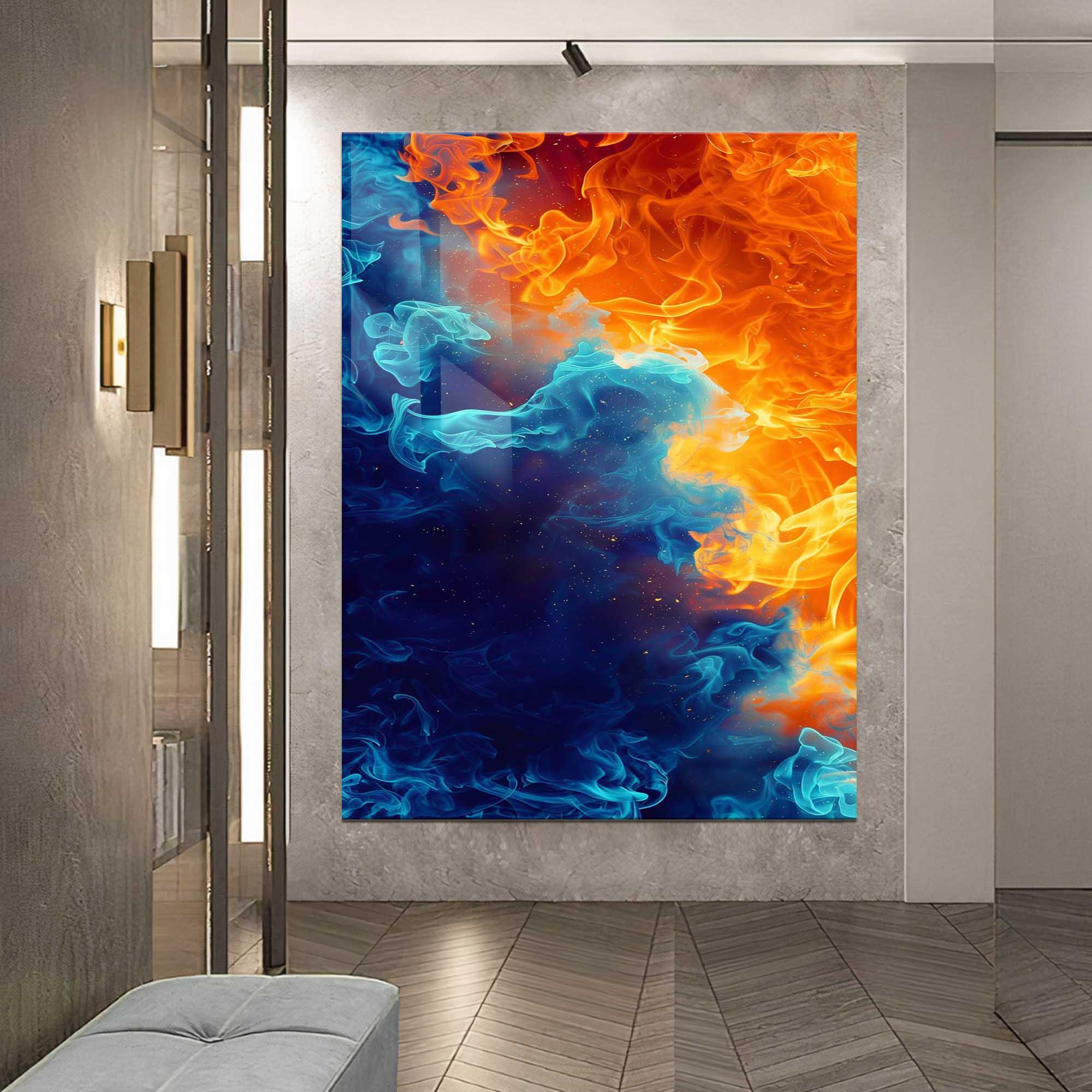 Fire and Ice Wall Art – Tempered Glass Print Hanging, Abstract Fire and Ice Wall Art – Tempered Glass Print Hanging, Abstract