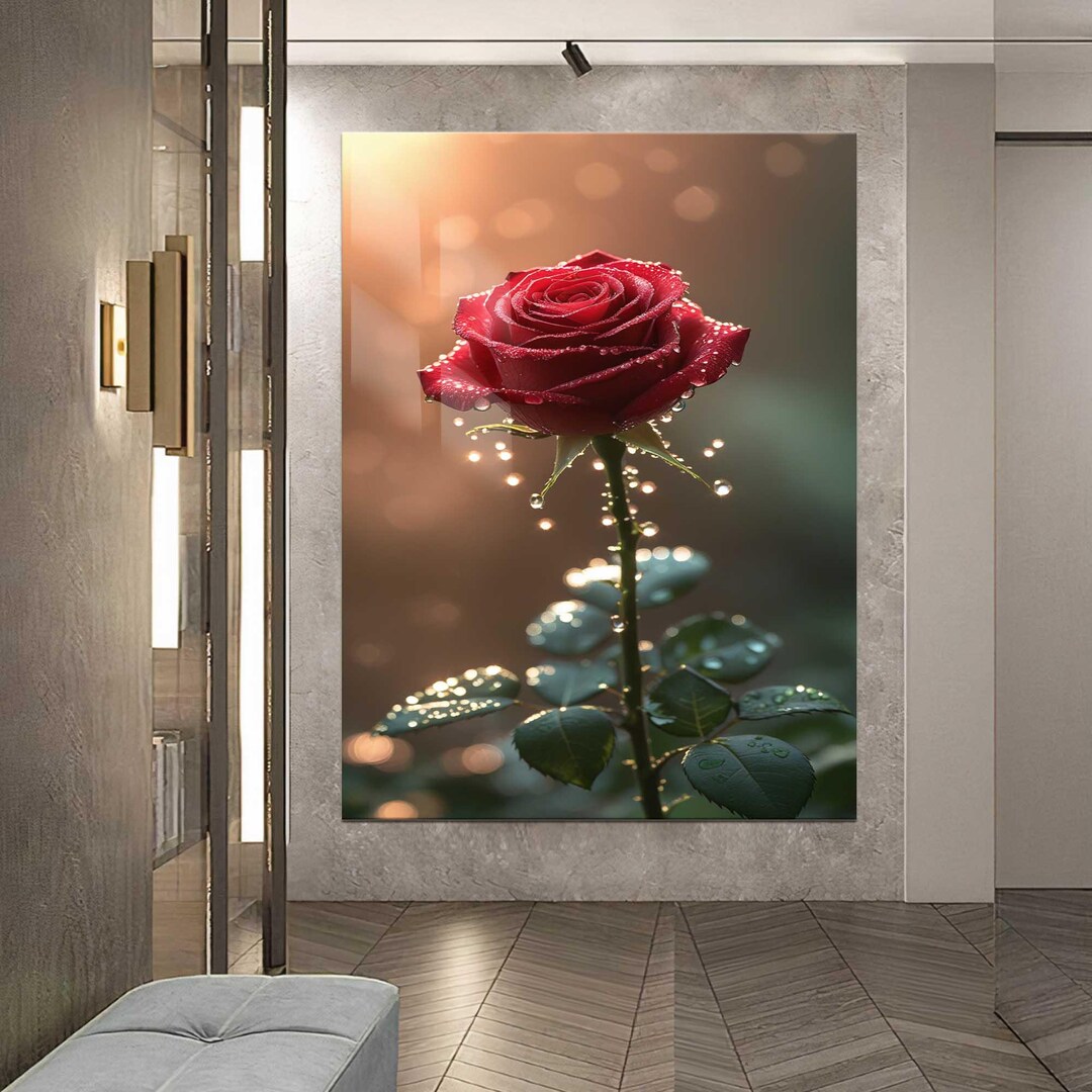 Luxury Glass Flower Wall Art – Elegant Red Rose Floral Wall Decor ...