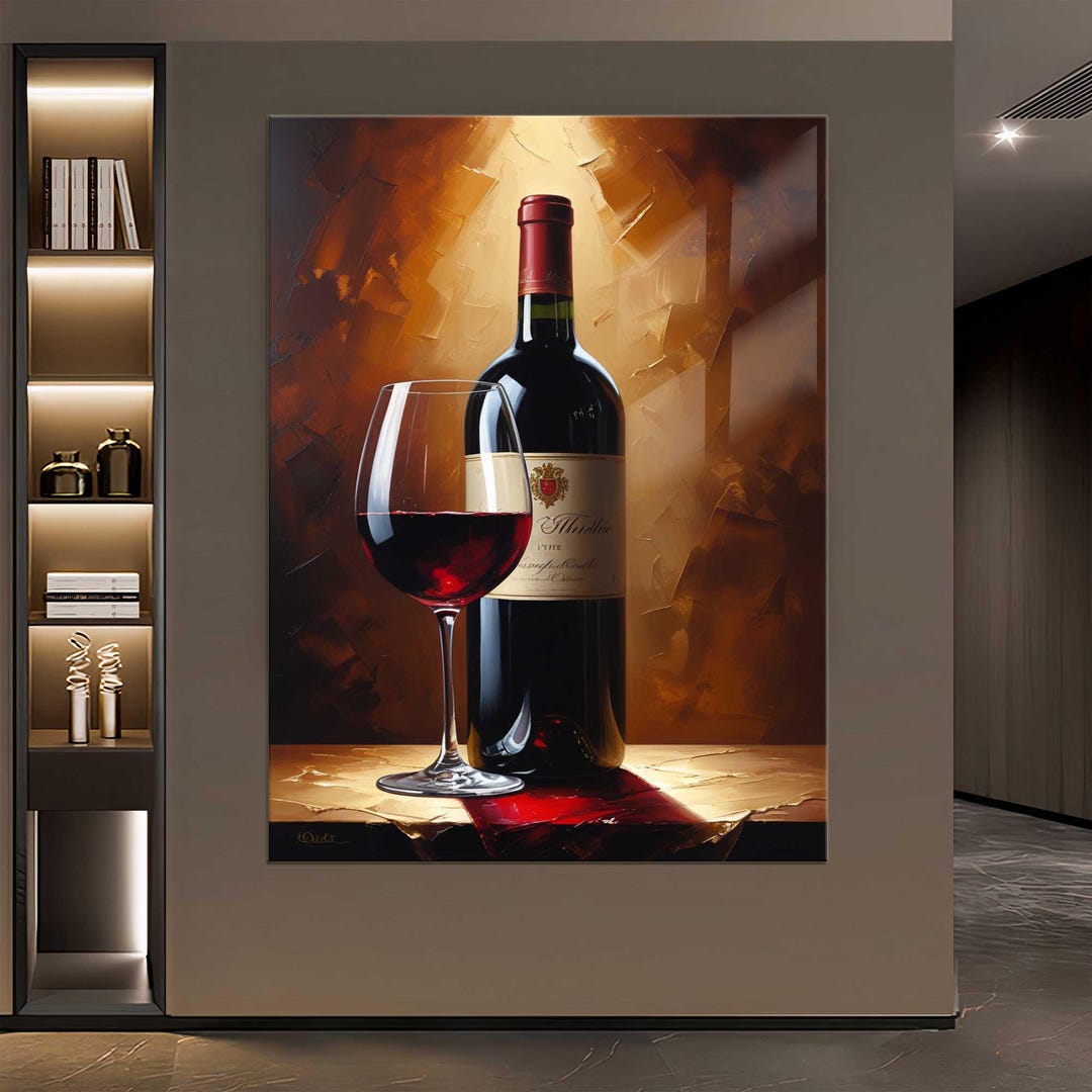 Wine Bottle and Glass Tempered Glass Wall Art – Elegant Kitchen Wall ...