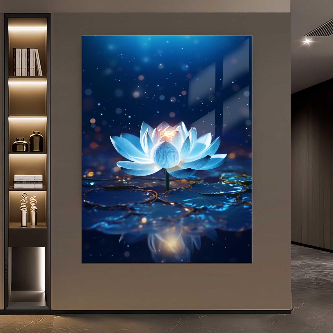 Blue Lotus Glass Wall Art - Zen Inspired Floral Print - Spiritual ...