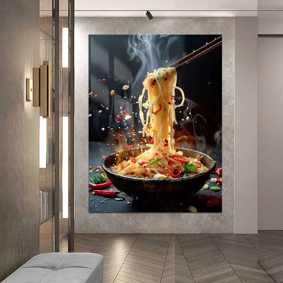 Spaghetti Pasta Glass Wall Art – Italian Restaurant Decor – Tempered Glass Kitchen Panel – Food Lovers Wall Artwork, Noddle Wall Decor Glass
