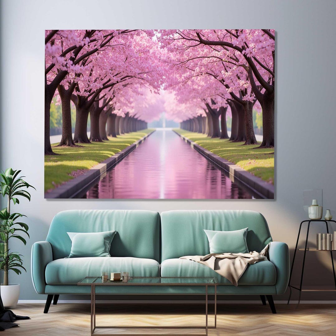 Cherry Blossom Wall Art – Tempered Glass Sakura Tree Path Decor