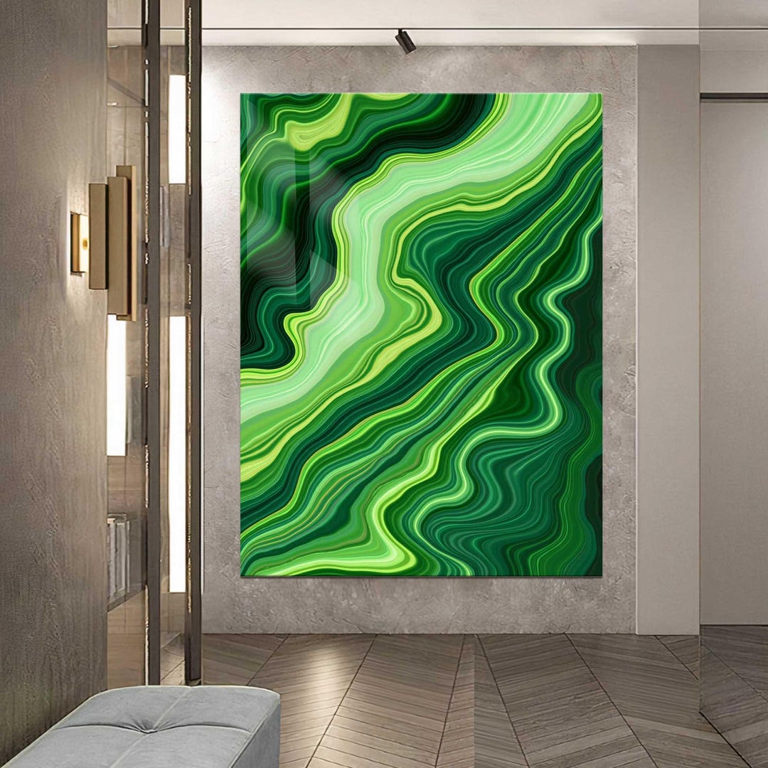 Emerald Green Marble Abstract Glass Wall Art – Modern Tempered Glass ...