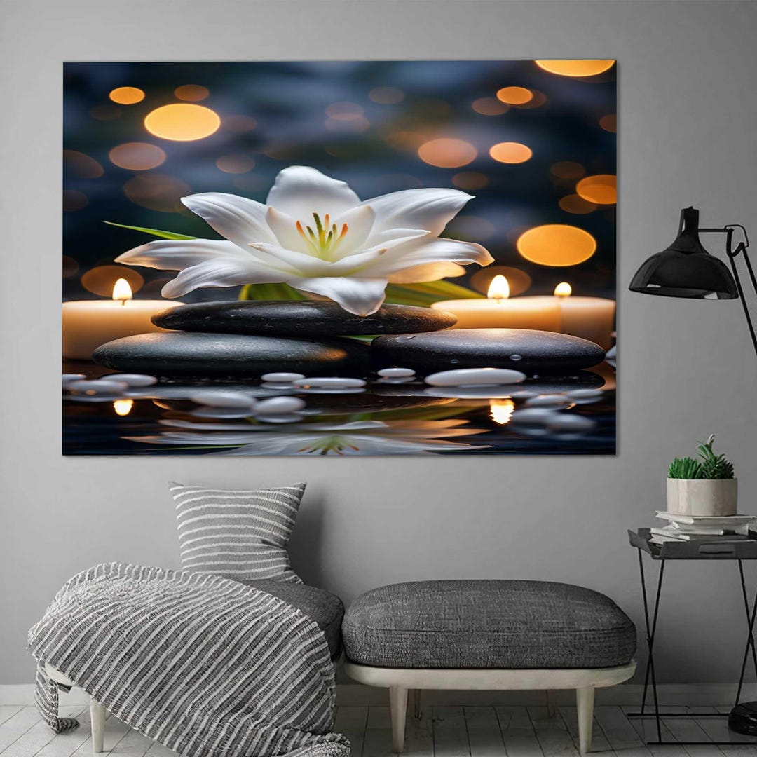 Lily Flower Wall Decor, Candle Wall Glass, Zen Spa Decor, Meditation ...