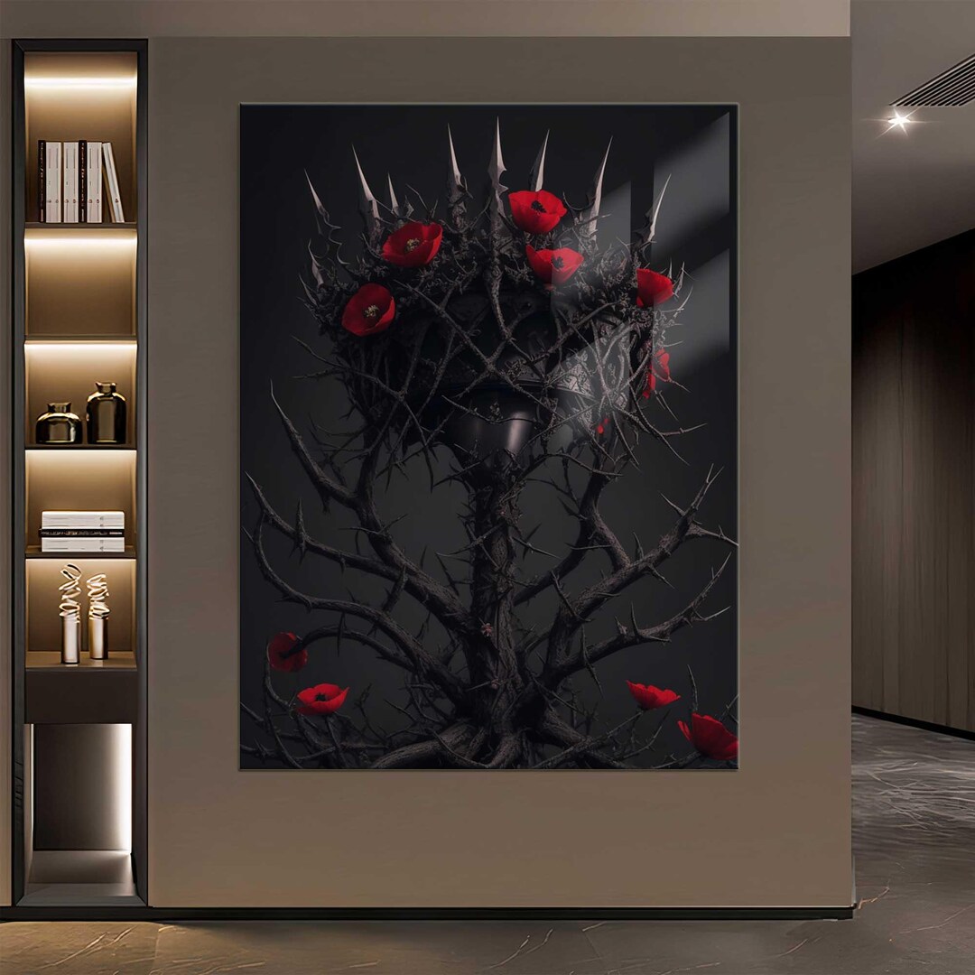 Dark Gothic Thorn Crown Glass Wall Art - Tempered Glass Print - Red ...