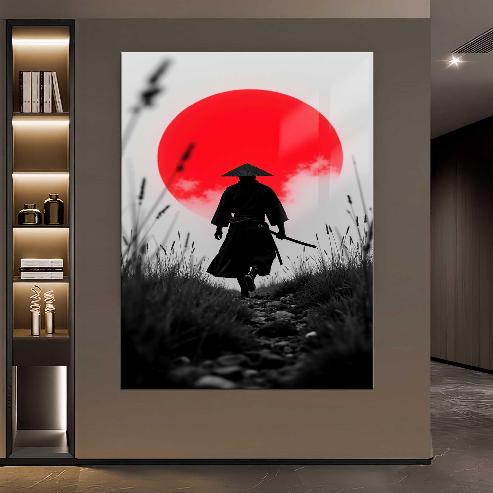 Samurai Wall Art – Japanese Warrior Wall Decor – Red Sun Aesthetic