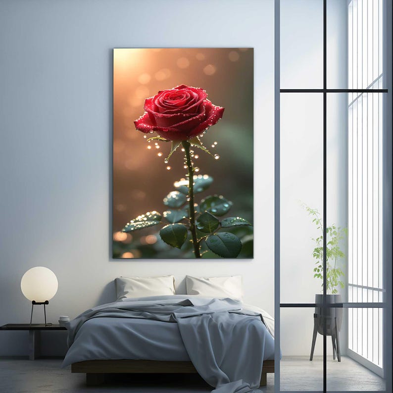Luxury Glass Flower Wall Art – Elegant Red Rose Floral Wall Decor ...