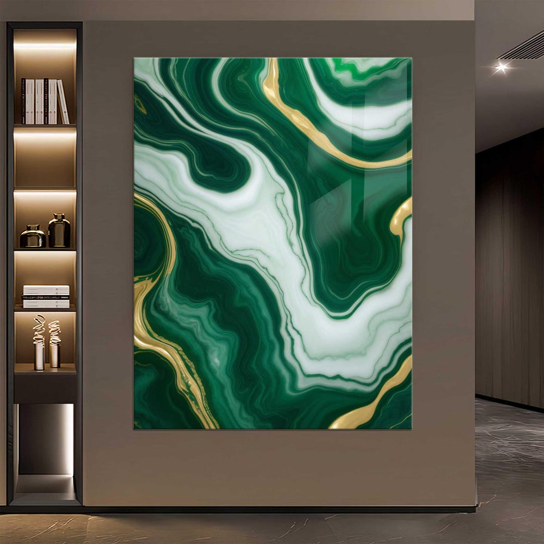 Emerald Green Marble Abstract Glass Wall Art – Modern Tempered Glass ...