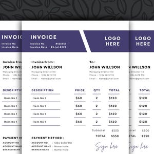 Invoice Template for businesses| Modern Invoice template | Microsoft WORD and CANVA | Business Invoice | Simple &  Fillable invoice Template