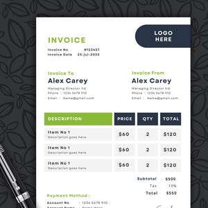 Editable Invoice template, Fillable invoice template,  Invoice Form, business Invoice, Simple invoice pdf, Canva invoice, Invoice creator