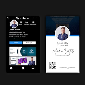 Instagram-visitekaartjes, sjabloonontwerp voor doe-het-zelfcanva-visitekaartje, IG influencer-kaarten, digitale visitekaartjes voor kleine bedrijven, kant-en-klare visitekaartjes