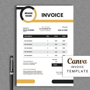 Editable Canva Invoice Template, Customizable Invoice, Invoice for Customer, Invoice Template, Simple Printable invoice templates,