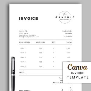 Invoice Template, Minimalist Business Invoice, Editable Client Invoice, Small Business Billing Form, Canva Template