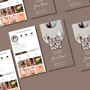 Instagram Skincare Business card, Editable skincare business card template canva, Ig Business Card, Skincare Template, Qr Code Business Card