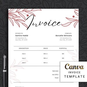 Custom editable invoice template, Simple Printable invoice templates, Fillable invoice, Small Business Billing Form, Canva invoice Template