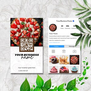Minimal Bakery Visitekaartje verticaal, Instagram bakkerijaccount visitekaartje, DIY Instagram-visitekaartje voor bakkerij en gebak