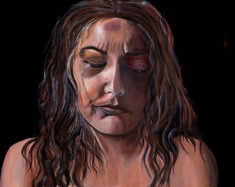Abuse, Giclee matted print of my original painting, the mat is included in the measurements.