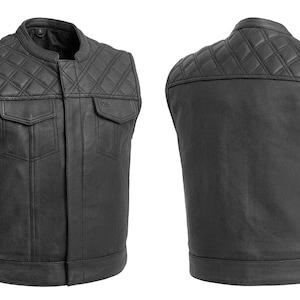 Men&#39;s Real Cowhide Leather Vest For Men - Motorcycle Riding Vest - Diamond Padding Vest - Bikers Style Waistcoat - Made to Order Vest