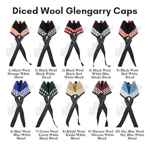 Scottish Diced Glengarry Diced Bonnet Hat - British Military Cap - KILT Cap - 100% Wool - Highlander Traditional Piper Cap - Regimental Hat