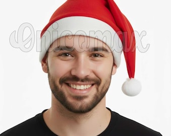 Handgemachte Woll-Weihnachtsmütze - Klassische Weihnachtsmütze in Rot & Weiß