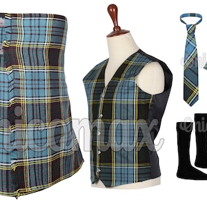Scottish Tartan 8 Yards Kilt with Waistcoat & Accessories - Traditional Handmade Premium Kilt - Highlanders Men&#39;s Kilt - Set of 7 Pieces