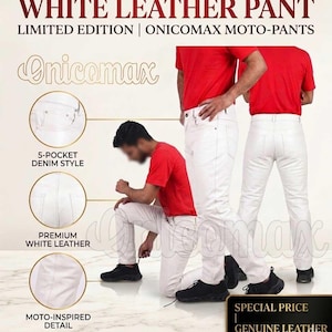 Men's White Genuine Cowhide Leather Pants – 5 Pocket Biker Jeans Style Trousers