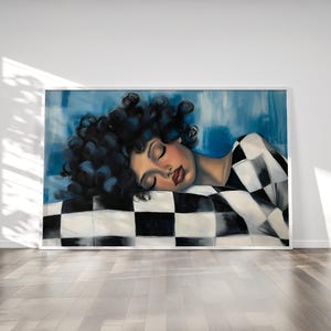 Geometrical People Large Wall Art | Sleeping Afro Woman | Contemporary Artwork  | Black Woman Print | Black Girl Poster | Fast Shipping
