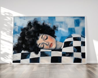 Geometrical People Large Wall Art | Sleeping Woman | Contemporary Artwork  | Modern Woman Print | Curly Girl Poster | Fast Shipping
