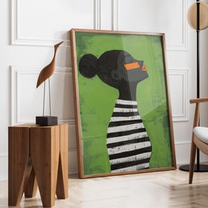 Smaragdgrün Abstrakte Menschen | Schwarze Frau Kunst | Streifen Afro Woman | Zeitgenössische Kunst | Moderne Afrocentric |Black Girl Digitaler Download