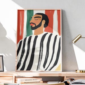 Minimalist Abstract Black Man Art | Stripe Afrocentric Man | Contemporary Artwork | Modern Masculine Art | Black Male Art | Fast Shipping