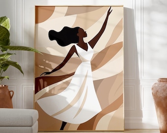 Abstract Modern Dance Art | Minimalist Afrocentric Woman | Ethereal Afro Woman | Contemporary Artwork | Feminine Poster | Fast Shipping