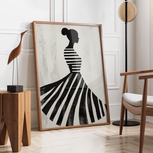 Electric Afro Woman | Contemporary Artwork | Stripe Afro Woman | Nordic Minimalist Print | Cobalt Stripe Female Decor | Fast Shipping