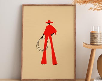 Abstract Cowgirl Poster | Modern Cowgirl Print | Western Desert Decor | Burgundy Cowgirl Print | Rodeo Decor | Country Aesthetic Decor