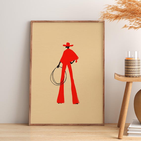 Abstract Cowgirl Poster | Modern Cowgirl Print | Western Desert Decor | Burgundy Cowgirl Print | Rodeo Decor | Country Aesthetic Decor