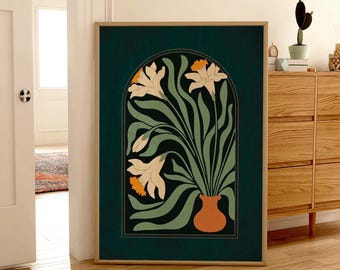 Abstract Daffodils Poster | Elegant Floral Art | Mid-Century Modern Floral Artwork | Botanical Daffodils Art | Contemporary Floral Decor