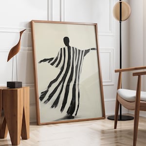 Modern Dance Art | Black and White Striped Dress| Line Art Ballet | Elegant Minimalist Wall Decor | Monochrome ArtWork | Fast Shipping