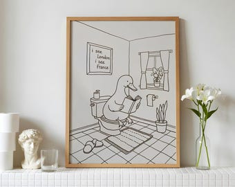 I See London, I See France | Quirky Duck Bathroom Print | Funny Animal Toilet Decor | Duck Bathroom Poster | Airbnb Toilet Decor