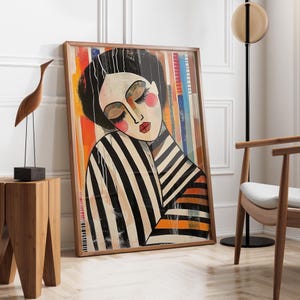 Abstract Striped Woman Poster | Modern Woman Art | Stripe Expressionist Woman | Contemporary Artwork | Avant Garde Woman | Fast Shipping