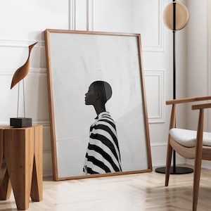 Electric Afro Woman | Contemporary Artwork | Modern Afrocentric Art | Nordic Minimalist Print | Cobalt Stripe Female Art | Fast Shipping
