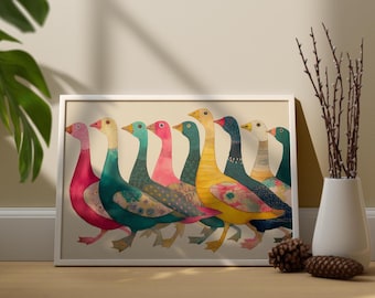 Colorful Goose Parade Print | Abstract Animal Decor | Eclectic Goose | Farm Animal | Funky Goose | Quirky Goose Poster | Modern Animal Art