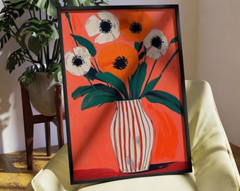 Abstract Poppy Bouquet | Floral Still Life Wall Art | Modern Plant Illustration | Contemporary Decor | Vibrant Floral Art | Fast Shipping